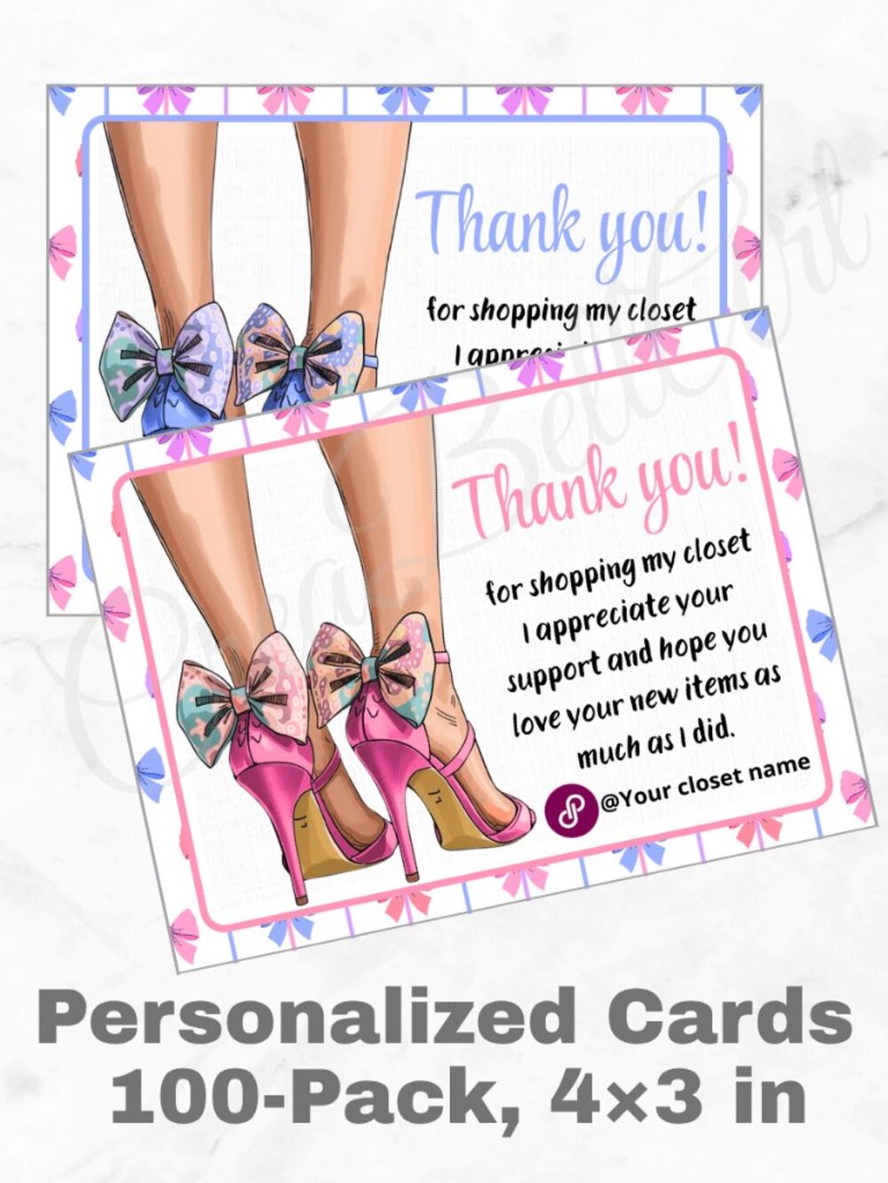 100 Personalized Heels Thank You Cards Small Business, 4×3 in